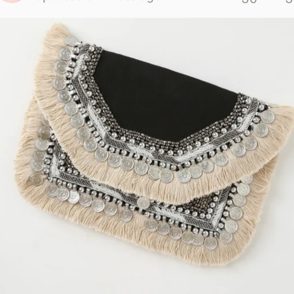 BOHO COLLECTION cross body silver coin clutch - Picture 2 of 9